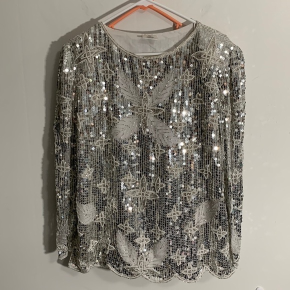 Two piece Silk & Sequin outfit, unbranded. Size Large, made in India - Picture 1 of 8